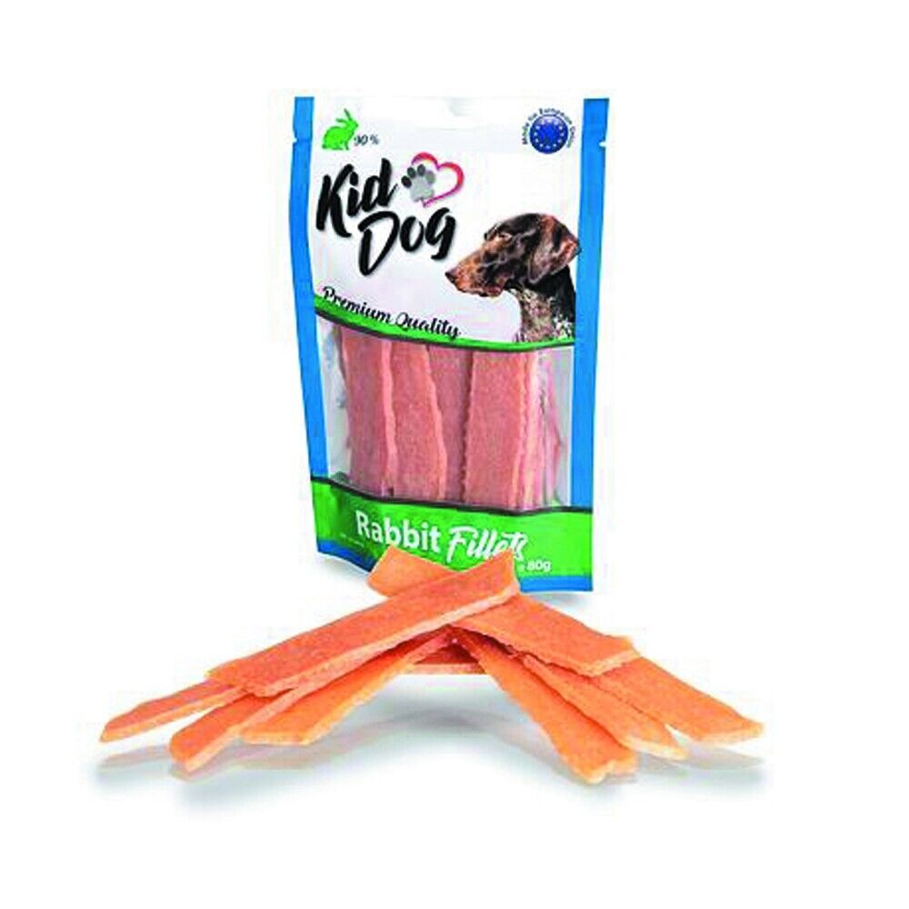 Busta di snack per cani coniglio in strisce Kid Dog da 85 g