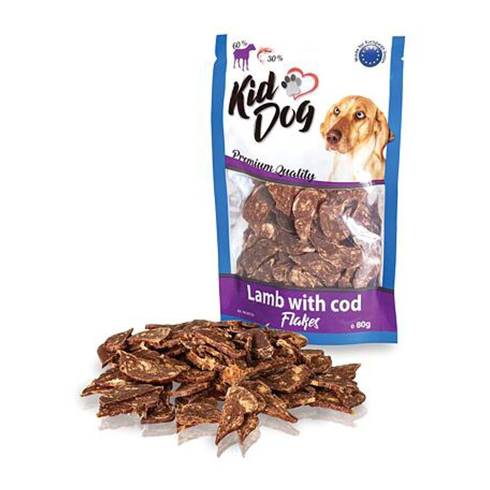 Busta di snack per cani con agnello e merluzzo Kid Dog da 80 g