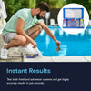 Kit test acqua piscina con flaconi di reagente pH Fenolo Rosso e Cloro OTO, provette graduate con scala di colori e custodia blu in plastica.