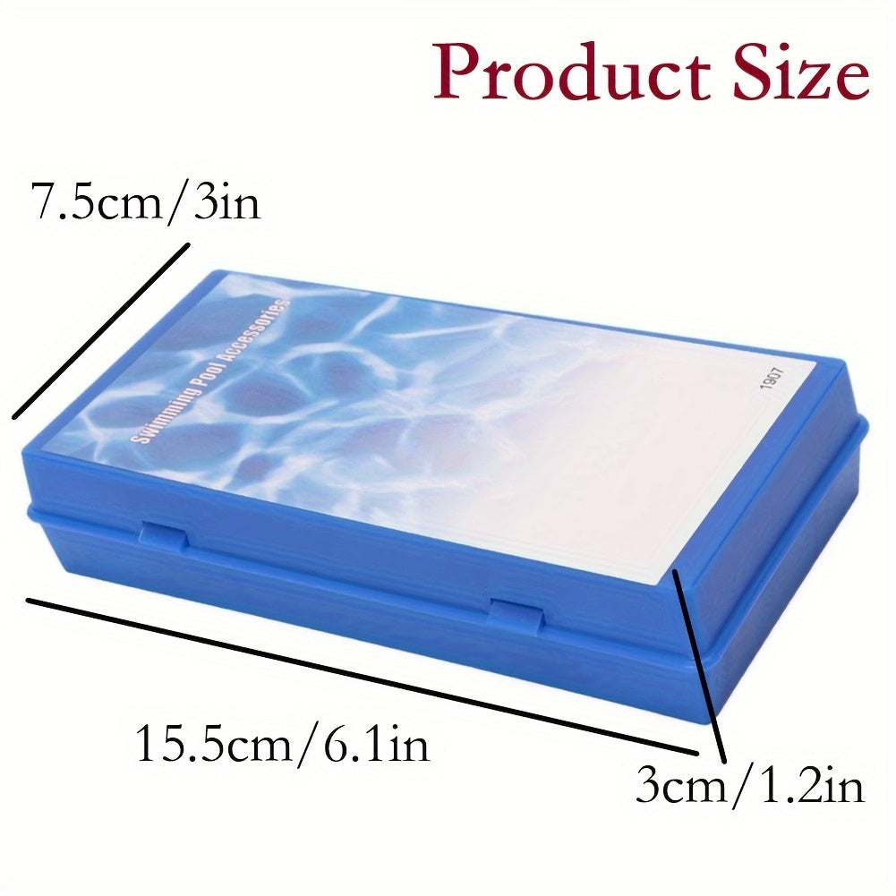 Kit test acqua piscina con flaconi di reagente pH Fenolo Rosso e Cloro OTO, provette graduate con scala di colori e custodia blu in plastica.