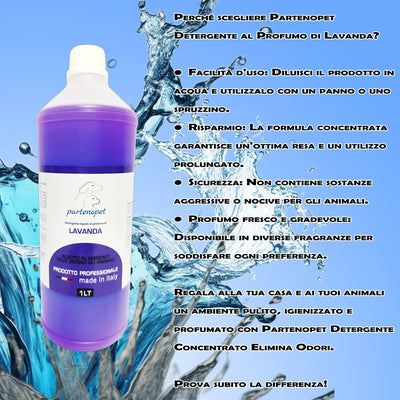 Partenopet Detergente Concentrato Elimina Odori per Tutte le Superifici Specifico per Ambienti con Animali alla Lavanda 1 L - Partenopet