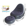 Set divano gonfiabile moderno con poggiapiedi in PVC floccato, disponibile in grigio, rosso, viola, blu, arancio e navy, ideale per arredo casa e campeggio.