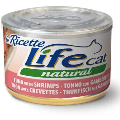 Scatoletta di alimento umido per gatti in sfilaccetti con Tonno e Gamberetti marca Life da 150 g