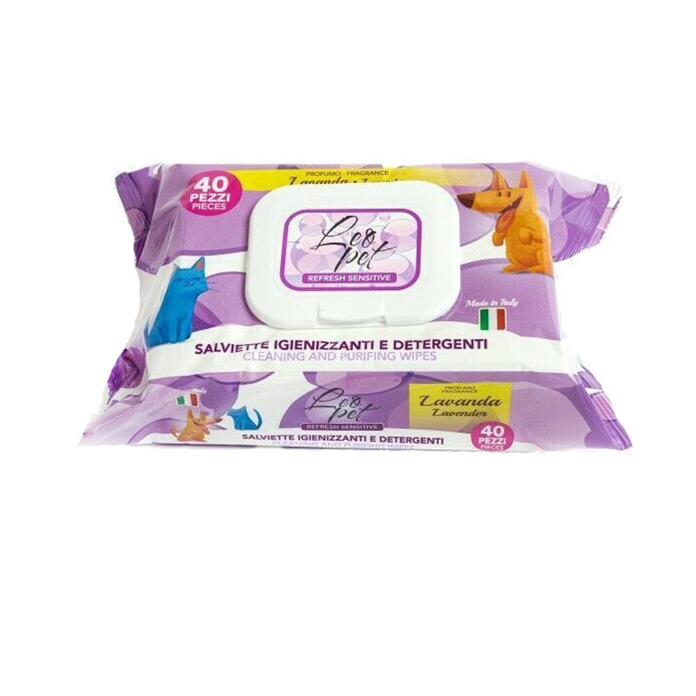 Confezione di salviette per cani e gatti profumate alla lavanda Leo Pet Confezione da 40 salviette