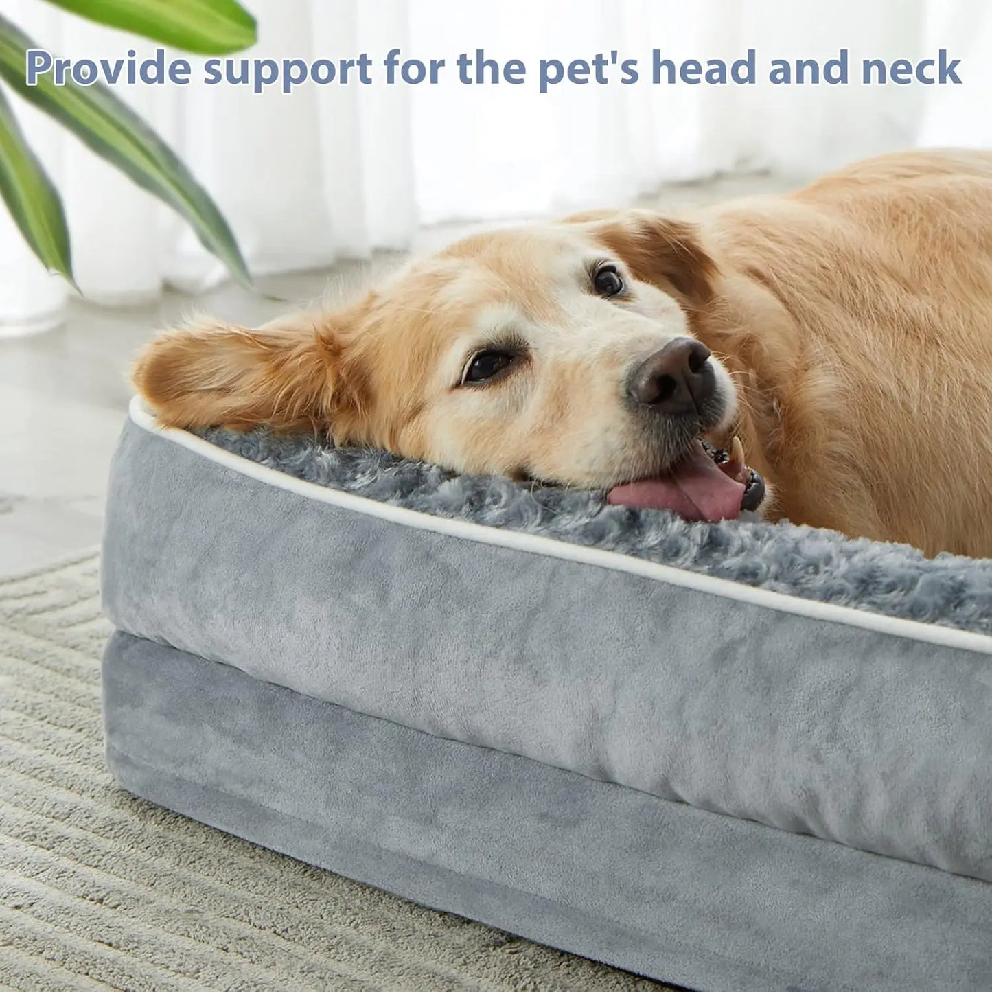 Letto ortopedico a divano per cani di taglia grande, disponibile in grigio e nero, con cuscino impermeabile sfoderabile e base antiscivolo per supporto articolare.
