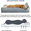 Letto ortopedico a divano per cani di taglia grande, disponibile in grigio e nero, con cuscino impermeabile sfoderabile e base antiscivolo per supporto articolare.