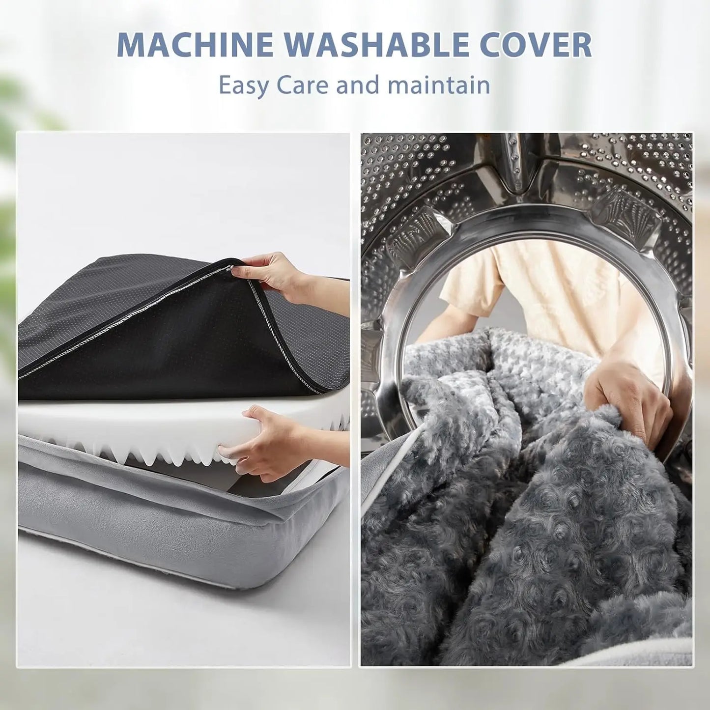 Letto ortopedico a divano per cani di taglia grande, disponibile in grigio e nero, con cuscino impermeabile sfoderabile e base antiscivolo per supporto articolare.
