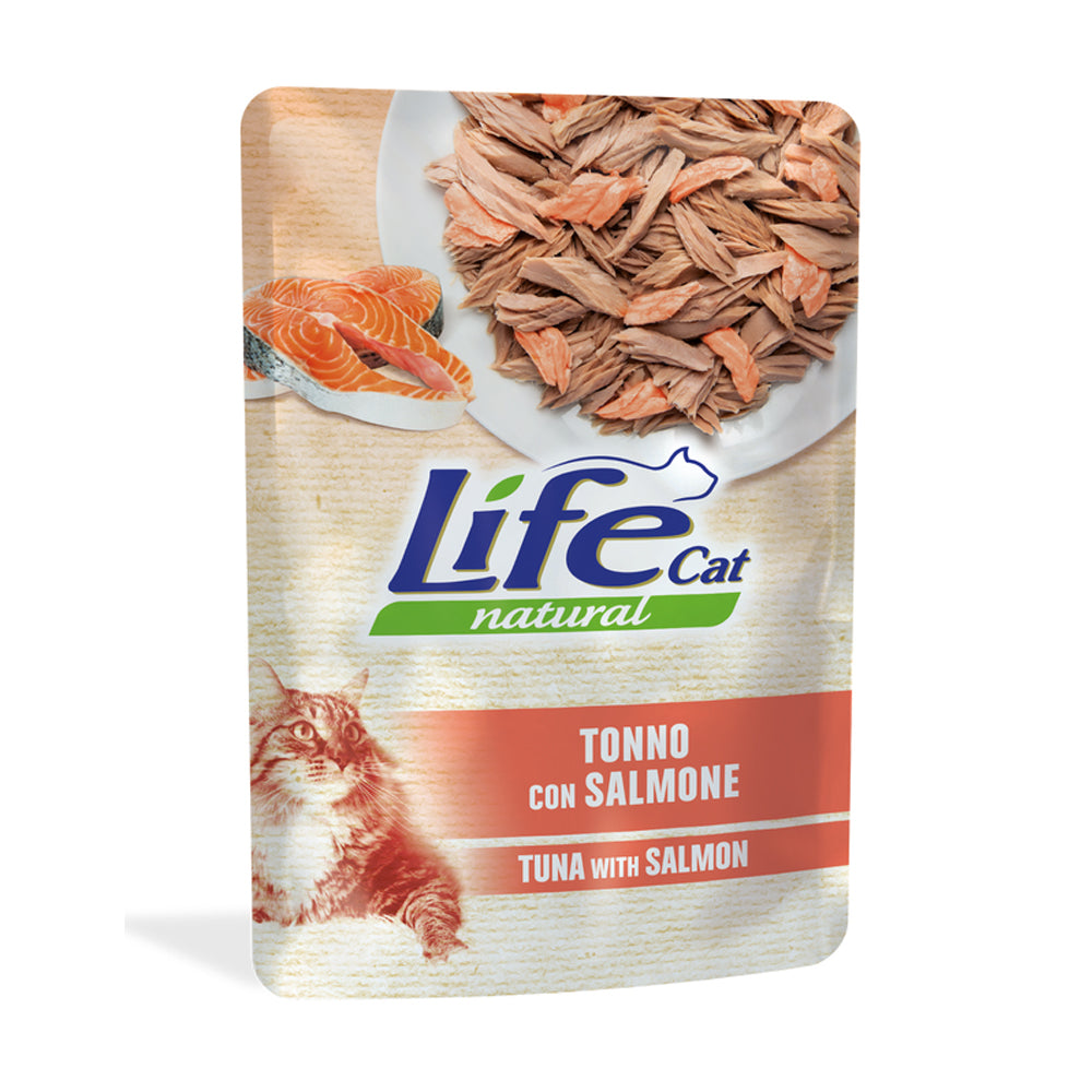 Bustina di alimento umido per gatti con tonno e salmone marca Life da 70 g