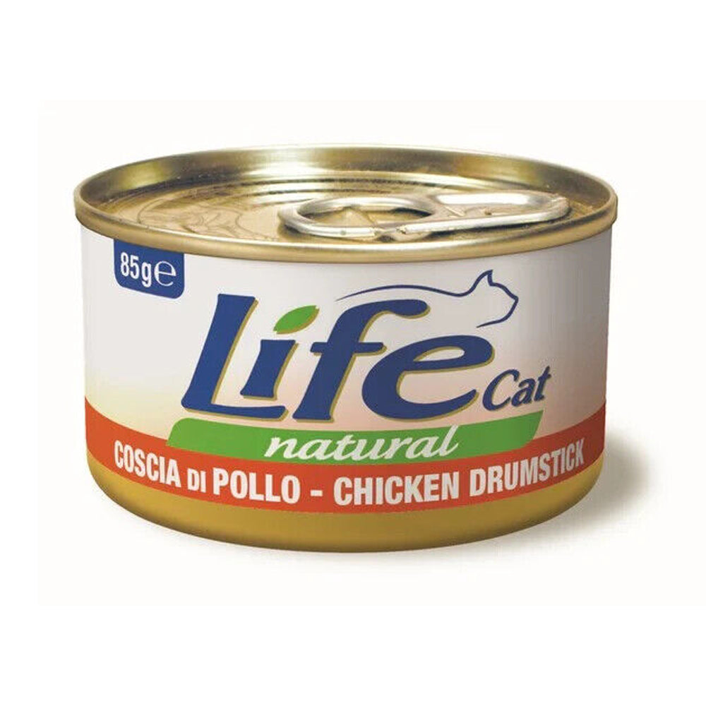 Scatoletta di alimento umido per gatti con coscia di pollo Life da 85 g