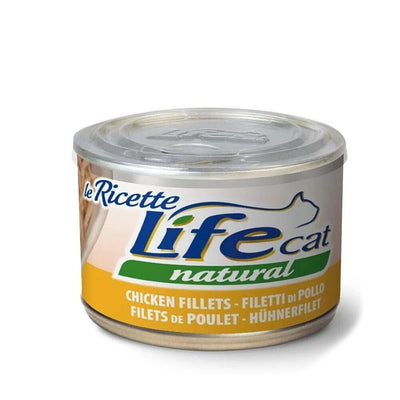 Scatoletta di filetti di pollo in sfilaccetti per gatti marca Life da 150 g
