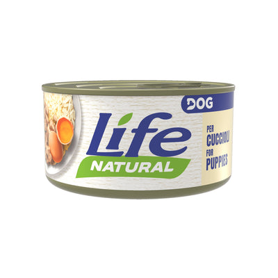 Scatoletta di cibo umido per cani cuccioli con pollo e uovo marca Life Dog da 90 g