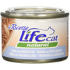Scatoletta di alimento umido per gatti in sfilaccetti al Tonno con Pesce Bianco marca Life da 150 g