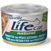 Scatoletta di sfilaccetti per gatti con tonnetto e pesce azzurro marca Life da 150 g