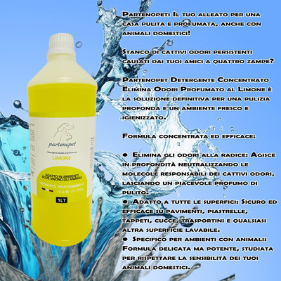 Partenopet Detergente Concentrato Elimina Odori per Tutte le Superifici Specifico per Ambienti con Animali al Limone 1 L - Partenopet