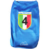 Maglietta blu azzurra per cani con scritta NAPOLI CAMPIONE e lo scudetto tricolore con in numero 4 all'interno, abbigliamento sportivo per animali domestici tifosi del Napoli.