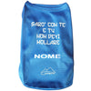 Maglietta per cani di colore blu con la scritta sarò con te e tu non devi mollare con personalizzazione del nome