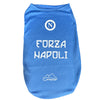 Maglietta blu azzurra per cani con scritta Forza Napoli e logo N bianca, abbigliamento sportivo per animali domestici tifosi del Napoli.