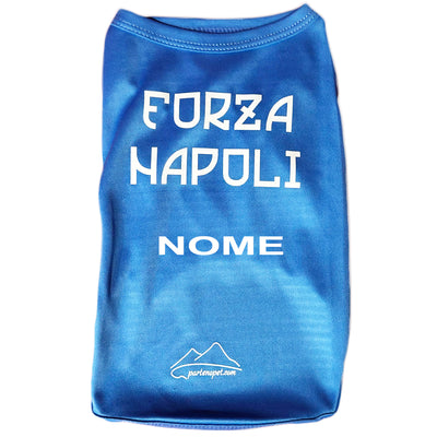 Maglietta per cani di colore blu con la scritta Forza Napoli