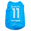 Maglietta blu azzurra per cani con scritta De Bruyne 11 bianca, abbigliamento sportivo per animali domestici tifosi del Napoli.