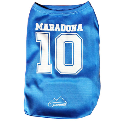 Maglietta per cani di colore blu con la scritta Maradona e il numero 10