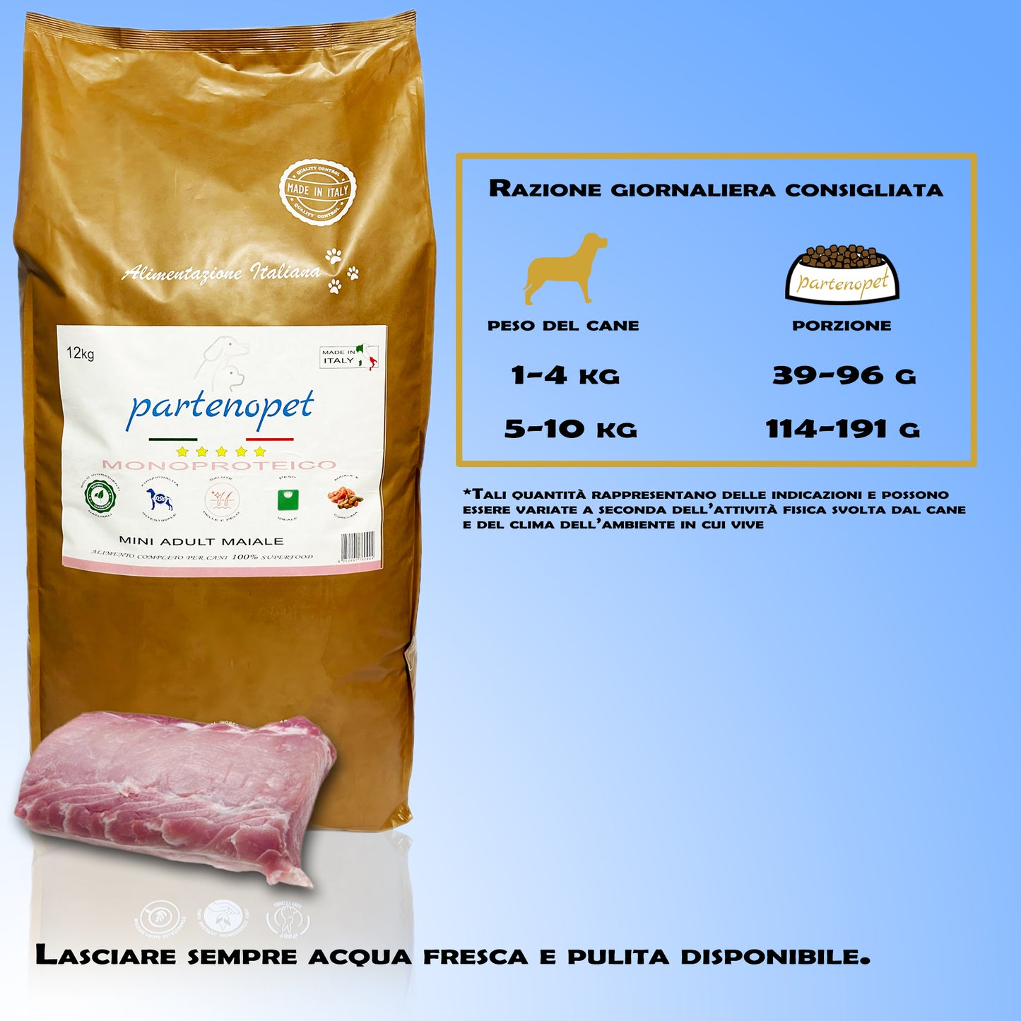 Partenopet Adult Mini Monoproteico Maiale e Zucca Crocchette per Cani 100% Naturali 12 kg - Partenopet