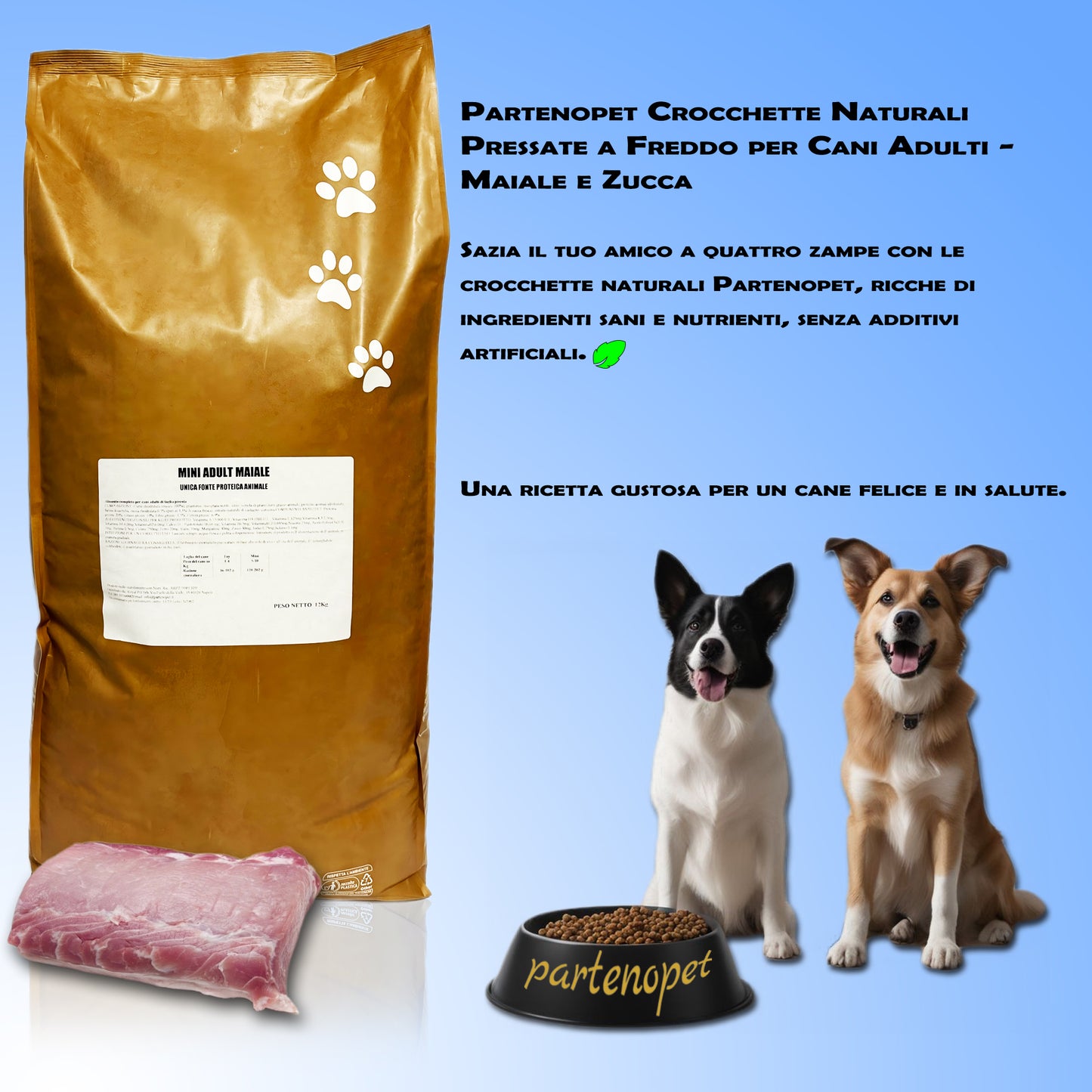 Partenopet Adult Mini Monoproteico Maiale e Zucca Crocchette per Cani 100% Naturali 12 kg - Partenopet