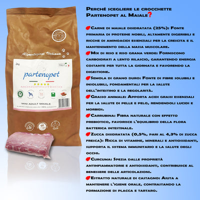 Partenopet Adult Mini Monoproteico Maiale e Zucca Crocchette per Cani 100% Naturali 2 kg - Partenopet