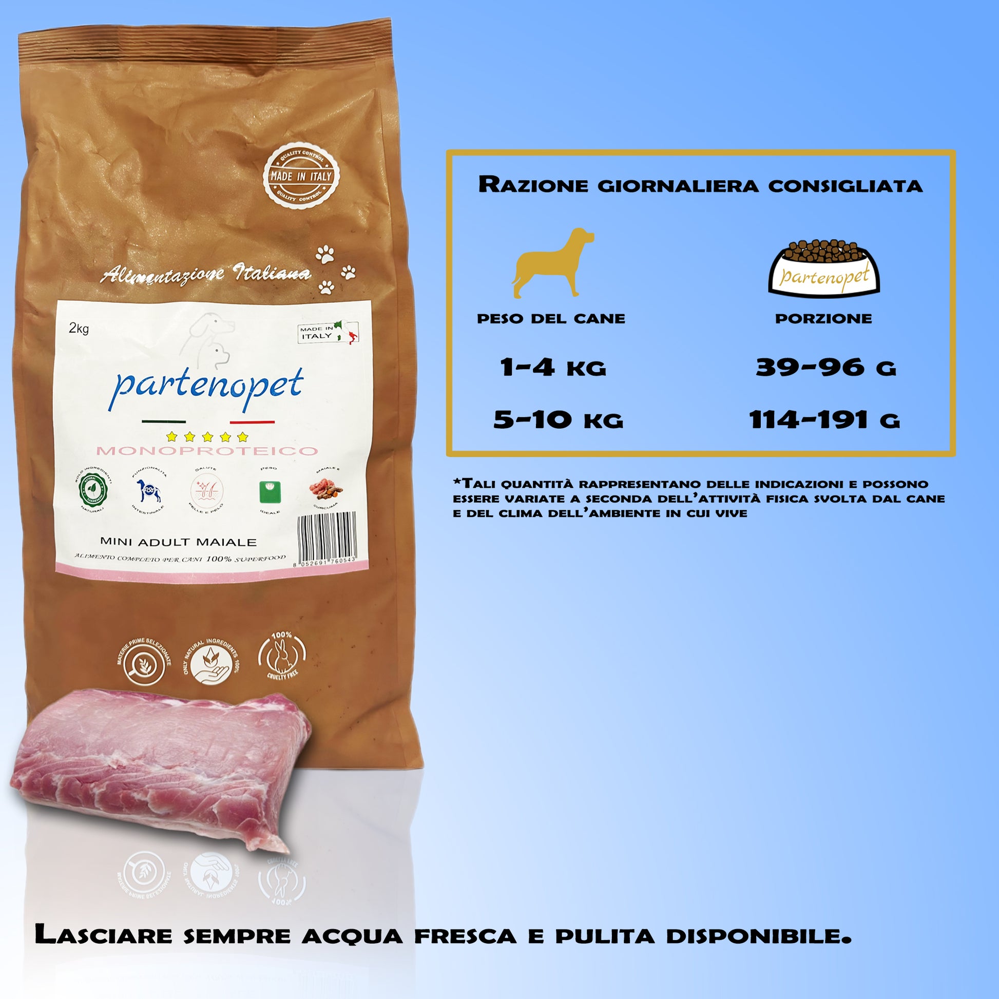 Partenopet Adult Mini Monoproteico Maiale e Zucca Crocchette per Cani 100% Naturali 2 kg - Partenopet