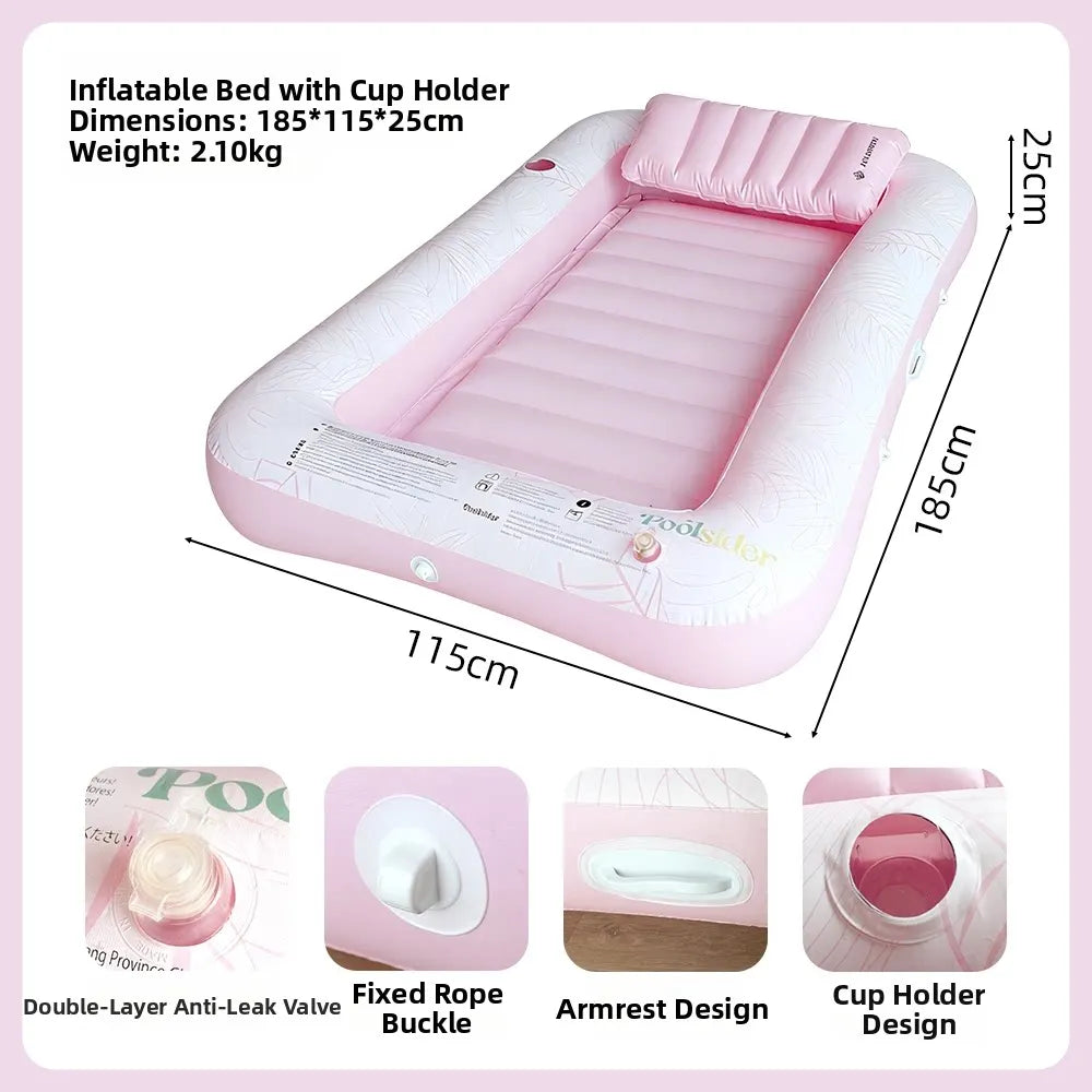 Materassino gonfiabile per adulti Wonflex con cuscino integrato, colore moderno, galleggiante su acqua azzurra, ideale per relax estivo in piscina e mare.