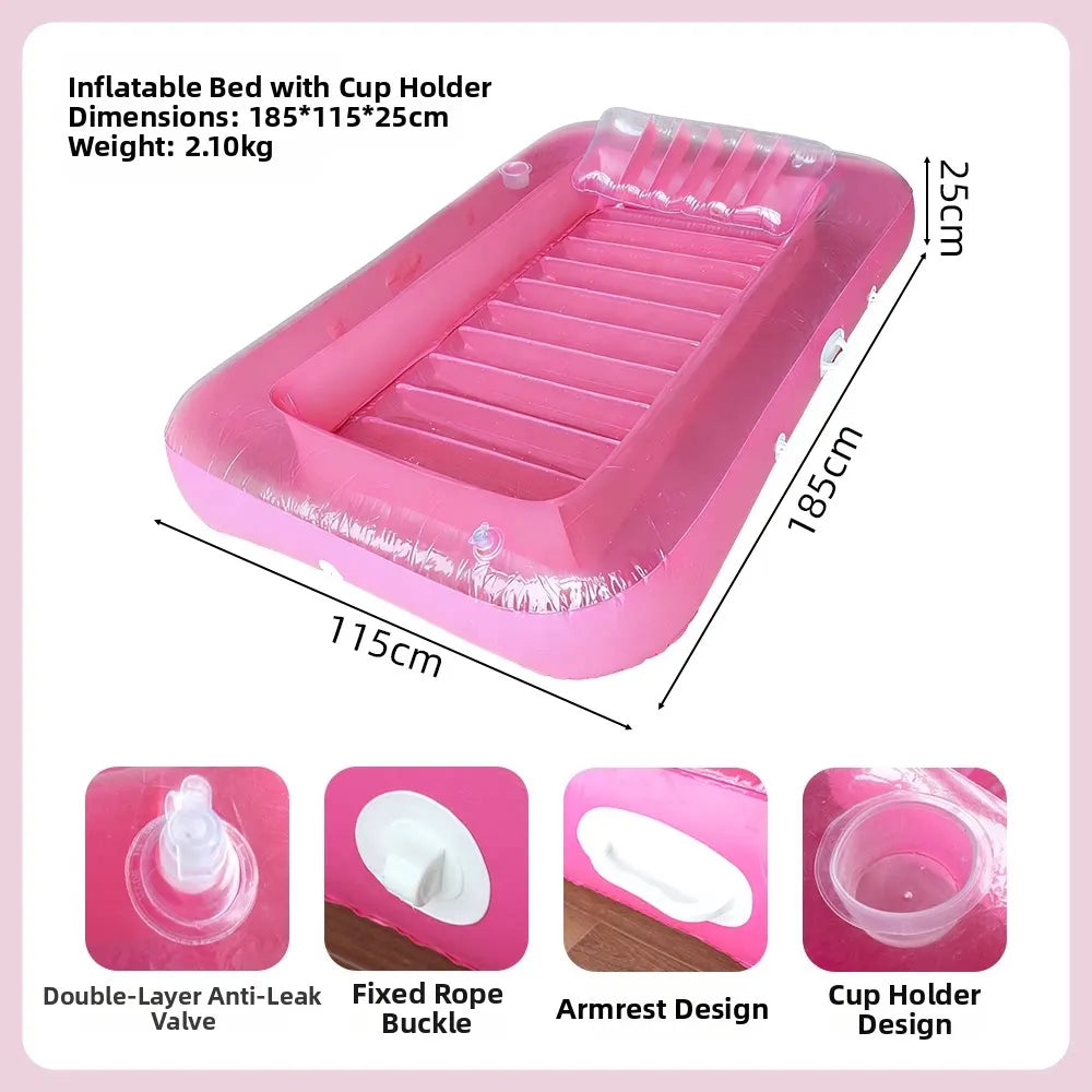 Materassino gonfiabile per adulti Wonflex con cuscino integrato, colore moderno, galleggiante su acqua azzurra, ideale per relax estivo in piscina e mare.