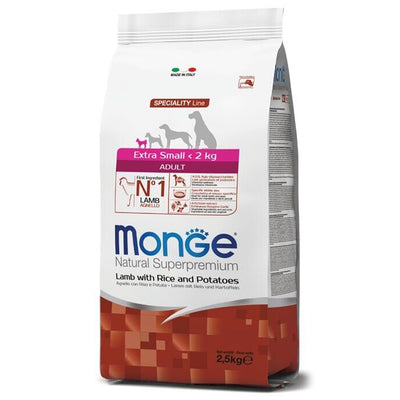 Monge Natural Extra Small Adult Agnello Riso e Patate Crocchette per Cani Toy