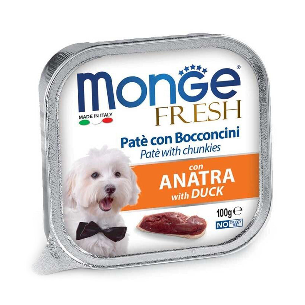 Vaschetta di alimento umido per cani con anatra Monge Fresh da 100 g