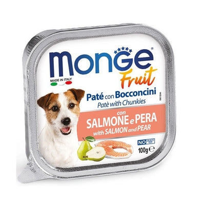 Patè per cani con salmone e pera Monge Fruit da 100 g
