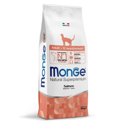 Busta di crocchette per gatti adulti monoproteiche al salmone marca Monge da 10 kg