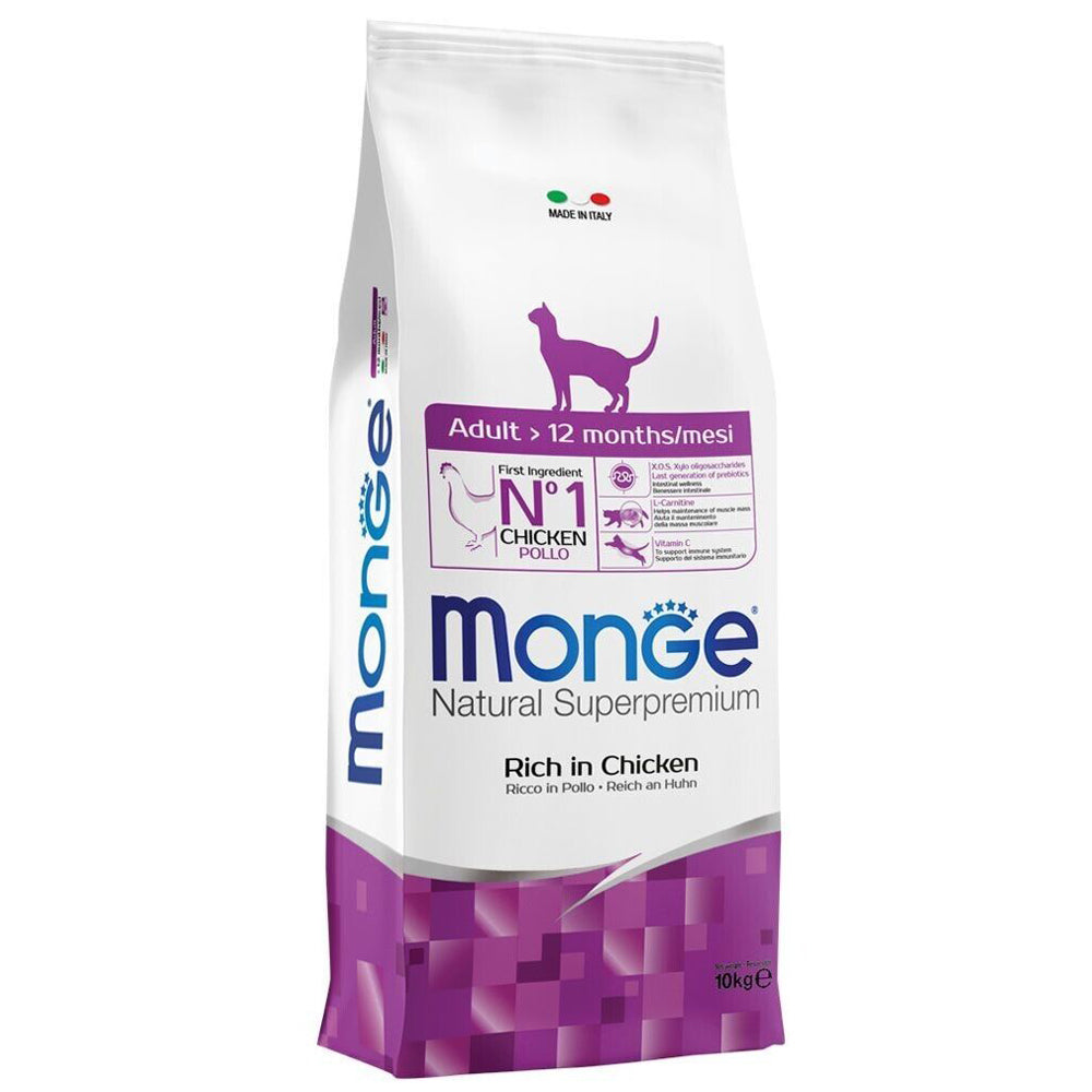 Monge Natural Adult Ricco in Pollo Crocchette per Gatti Adulti al Pollo - Partenopet
