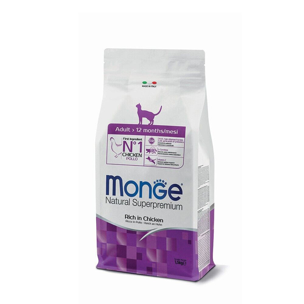 Monge Natural Adult Ricco in Pollo Crocchette per Gatti Adulti al Pollo - Partenopet