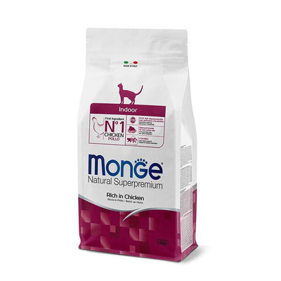Busta di crocchette per gatti da appartamento al pollo Monge Indoor 1,5 kg