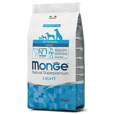 Busta di crocchette light per cani al salmone con riso Monge 
