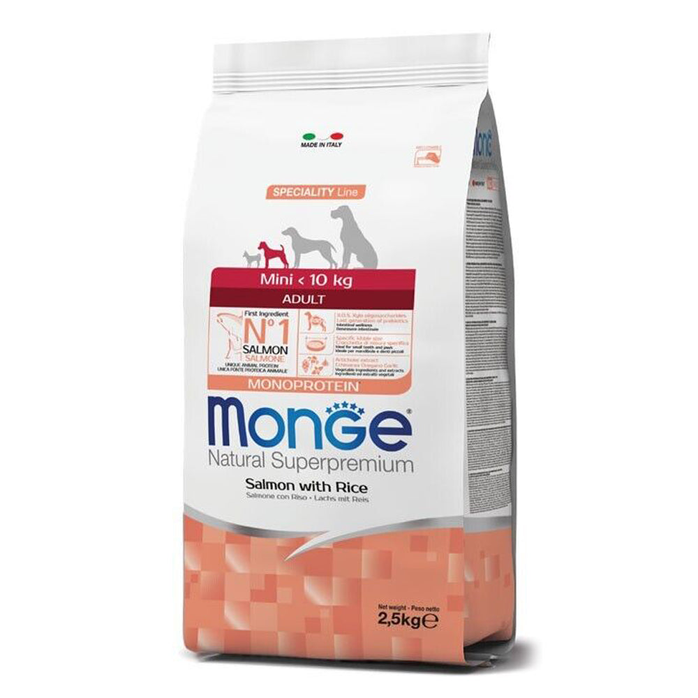 Monge Natural Mini Adult Salmone con Riso Crocchette per Cani Adulti al Salmone