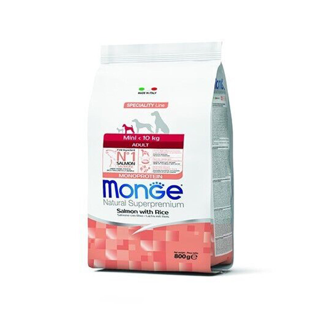 Monge Natural Mini Adult Salmone con Riso Crocchette per Cani Adulti al Salmone