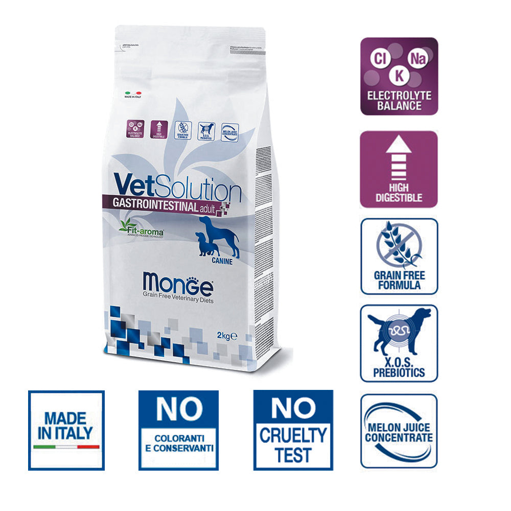 Busta di crocchette per cani per la riduzione di problemi gastrici Monge Vetsolution Gastrointestinal Adult