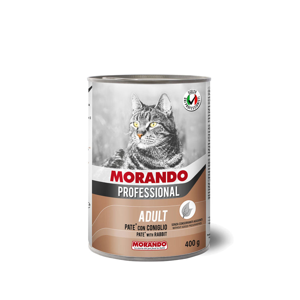 Lattina di alimento umido per gatti patè con coniglio Morando da 400 g