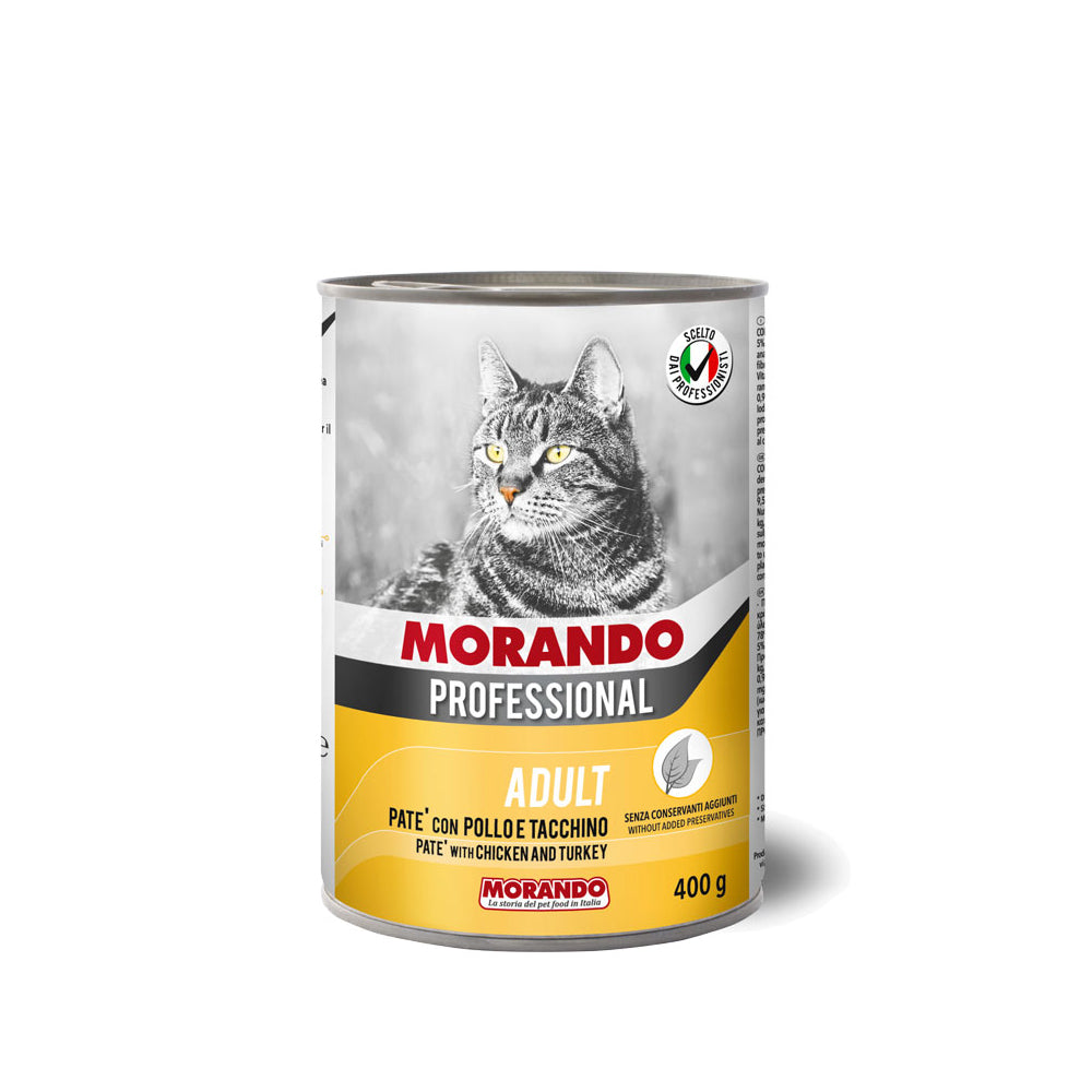 Lattina di alimento umido per gatti patè con pollo e tacchino Morando da 400 g