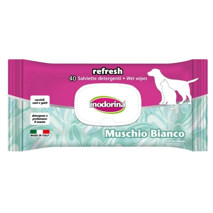 Inodorina Salviette Refresh Salviette profumate imbevute per Cani e Gatti confezione da 40 pz. - Partenopet