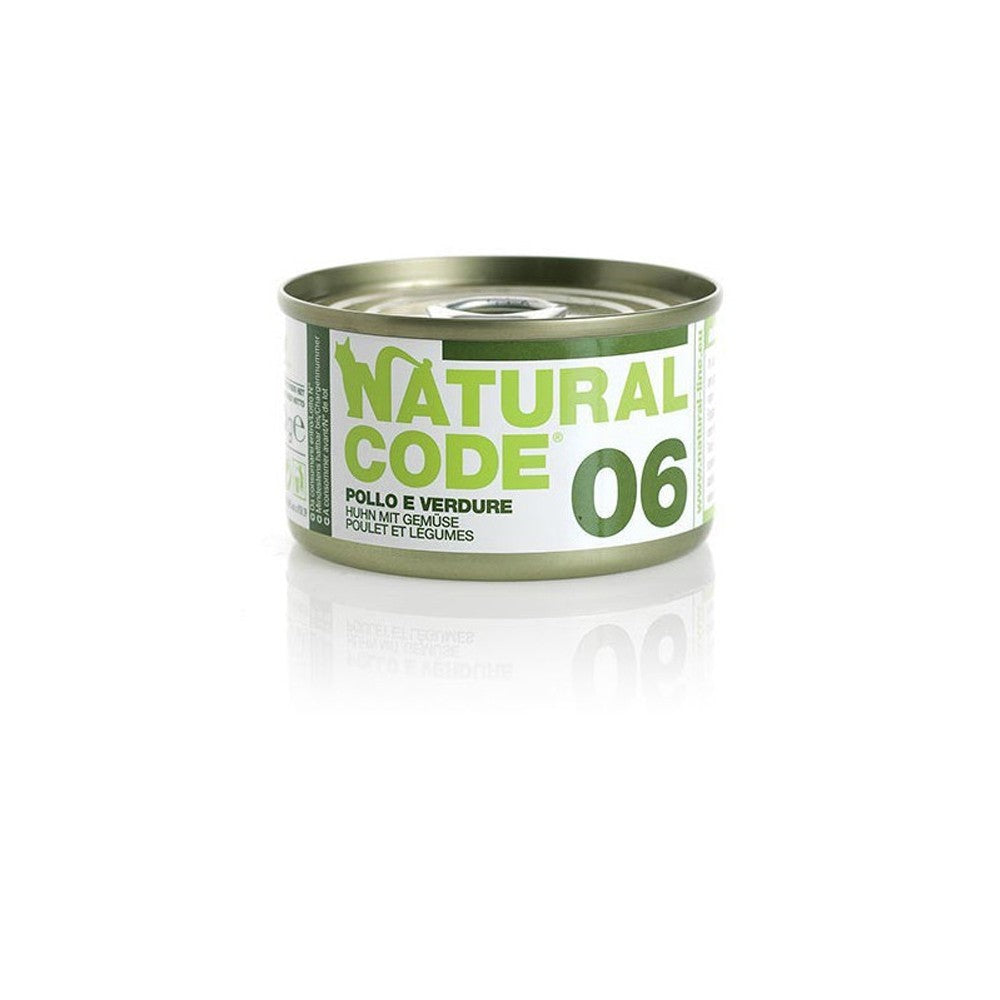 Scatoletta di alimento umido per gatti con pollo e verdure Natural Code da 85 g