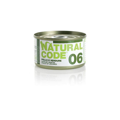 Scatoletta di alimento umido per gatti con pollo e verdure Natural Code da 85 g