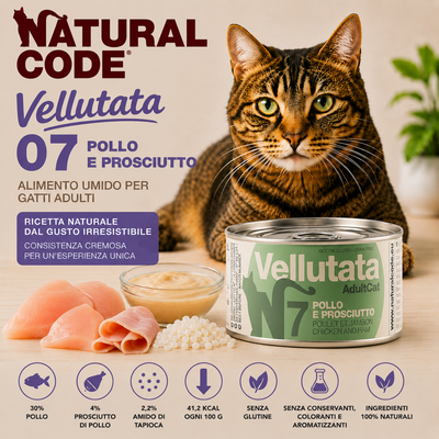 Natural Code Vellutata 07 Pollo e Prosciutto alimento umido complementare naturale per gatti adulti 85 g