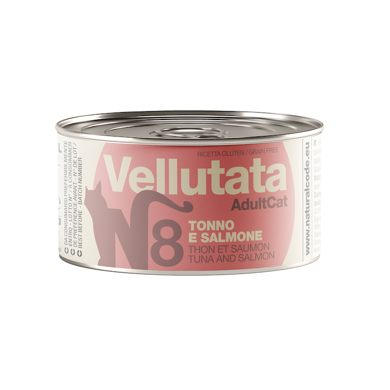 Natural Code 08 Vellutata Tonno e Salmone alimento umido naturale per gatti adulti 85 g con Omega 3 e senza glutine
