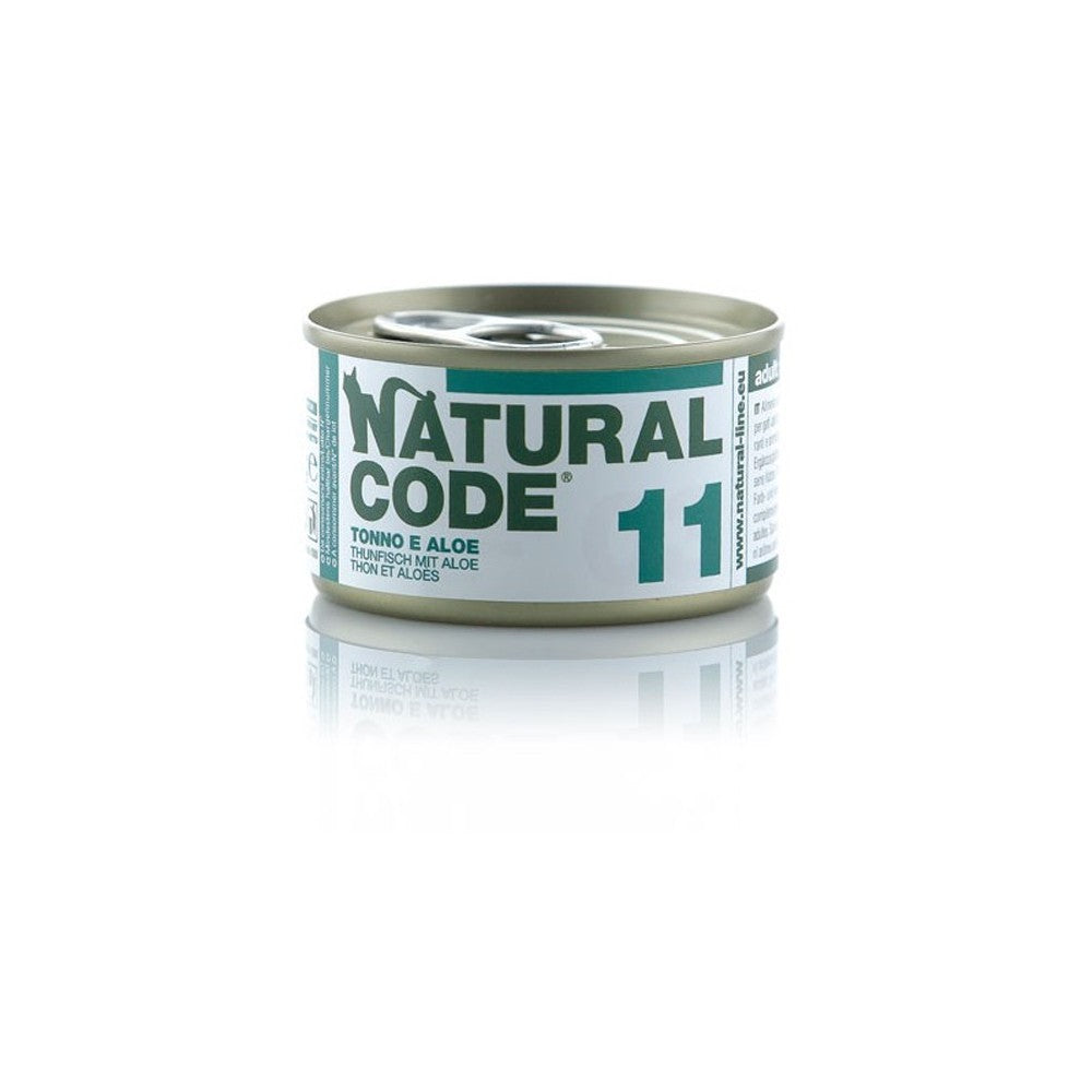 Scatoletta di alimento umido per gatti con tonno e aloe Natural Code da 85 g