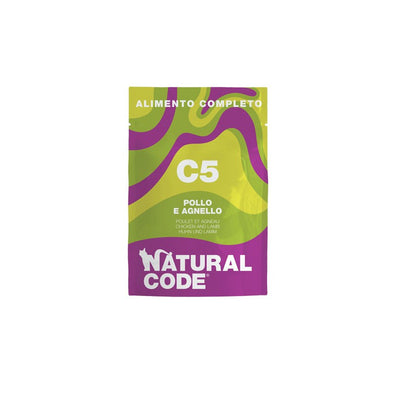 Natural Code C05 Pollo e Agnello alimento umido completo per gatti adulti bustina da 70 g con pollo, agnello e zucca disponibile su Partenopet.